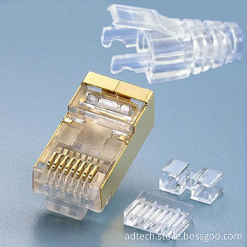 Cat6A Modular Plug Gold FTP with Clear Boot for FTP Cat6A Cable and Cat6A RJ45 Keystone Jack